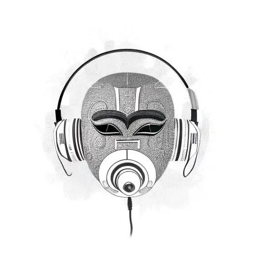 African Mask Edo Nigeria With Planets Starring Headphones