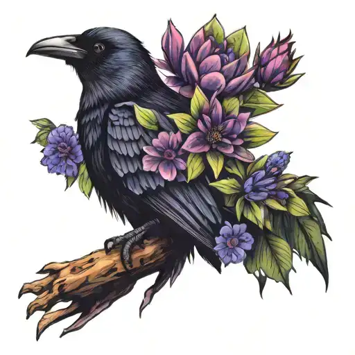 Purple Flowering Cactus And Raven
