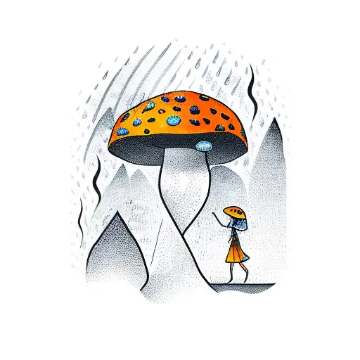 Girl Stuck In Hourglass In The Middle Of A Rain Forest With Mushrooms