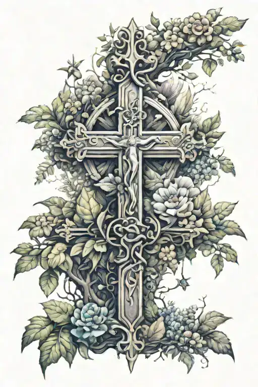A Cross Surrounded By Nature With Other Christian Ideas