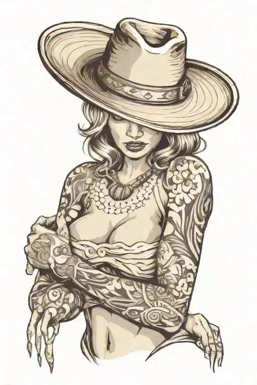 Sexy Lady With A Cowboy Hat Crossing Her Hands And Squeezing Her Breast