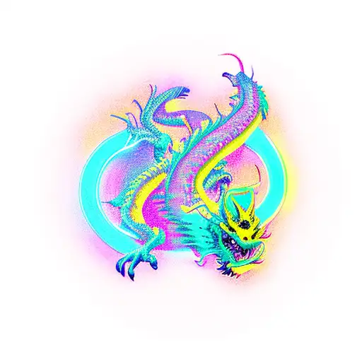 A New-school Design Of A Neon-colored Dragon Dj Mixing Music On A Gaming Controller