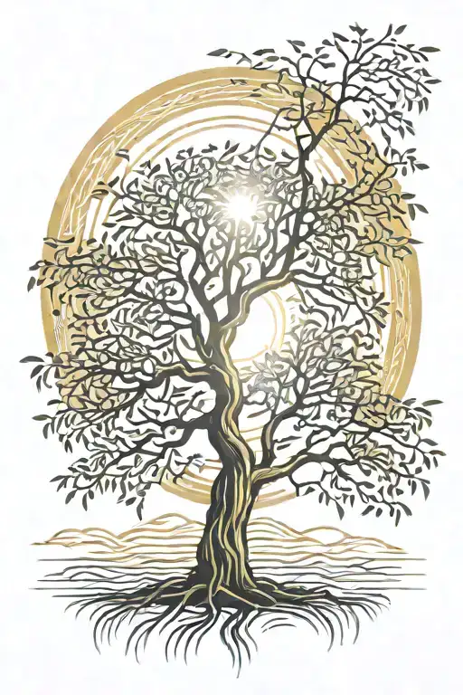 Willow Tree With The Sun Shining Behind It