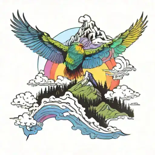Appalachian Mountains With Rainbow And Flying Bird
