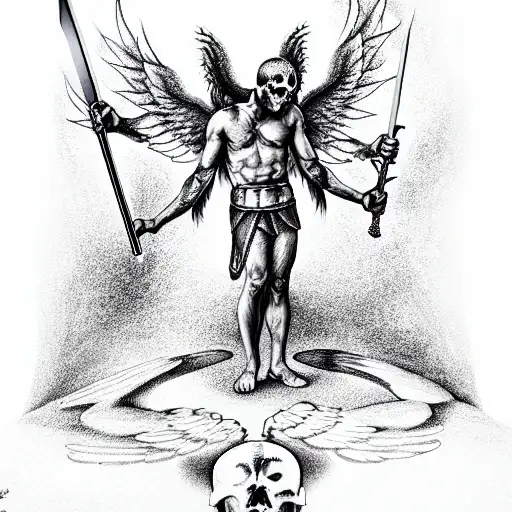 Archangel Standing Over Satan With Sword Through His Skull