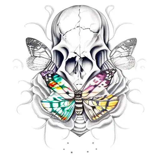 Woman Hugs Skull Moth Butterfly Death