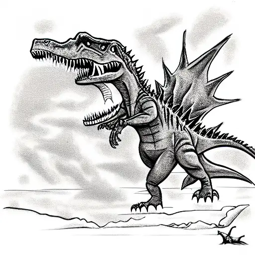 Godzilla Fighting A T-rex In A Jungle