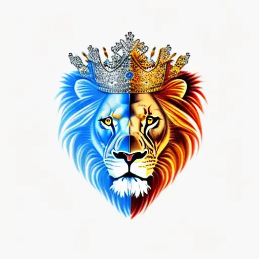 Full Body Lion And Lioness Wearing A Crown