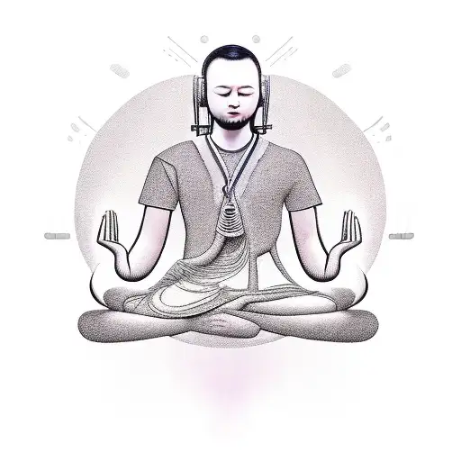 A Meditating Figure Surrounded By Musical Instruments And Crime Story Book Covers