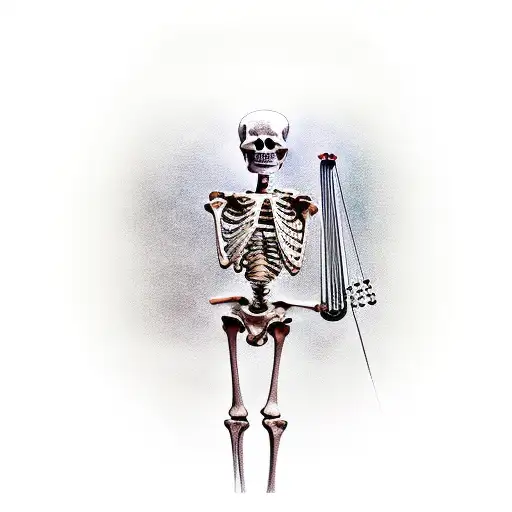 A Skeleton Standing On A Hour Glass And Playing A Violin