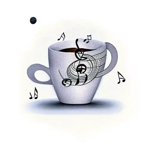 A Minimalist Tattoo Of A Coffee Cup With Musical Notes Swirling Around It