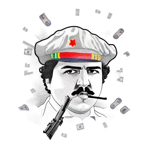 Pablo Escobar With A Gun And Money