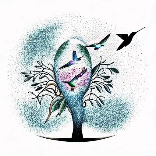 The Tree Of Life With A Hummingbird And In The Background The Constellation Of L