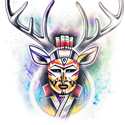 Aztec Warrior And Wixarika Deer