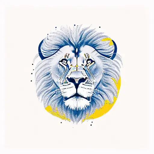 Orange And Yellow Sunset With Lion And Tree