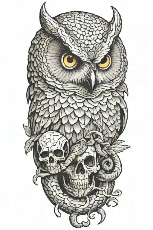 Owl On Skull Coiling Snake Coiled