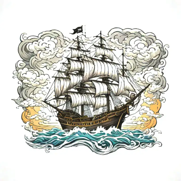 A Pirate Ship Battling Storm