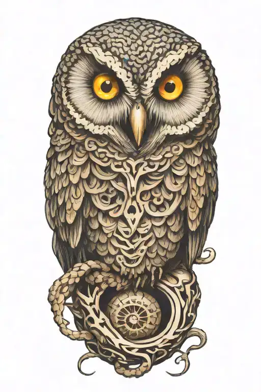 Owl On Skull Coiling Snake Coiled