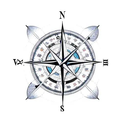 Compass With Clock And Symbols Of The North
