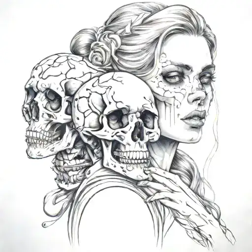Girl And Skull Wearing