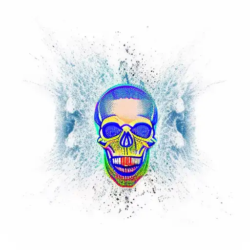 Skull Exploding With Music Notes And Water Waves Coming Out Of Top
