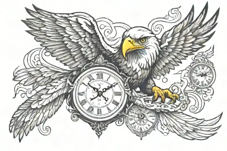 Eagle Flying With Heart Shaped Clock In Mouth Surrounded By Fire