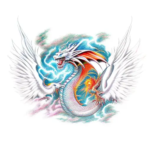 A Dragon Intertwined With A Phoenix In Battle To The Death