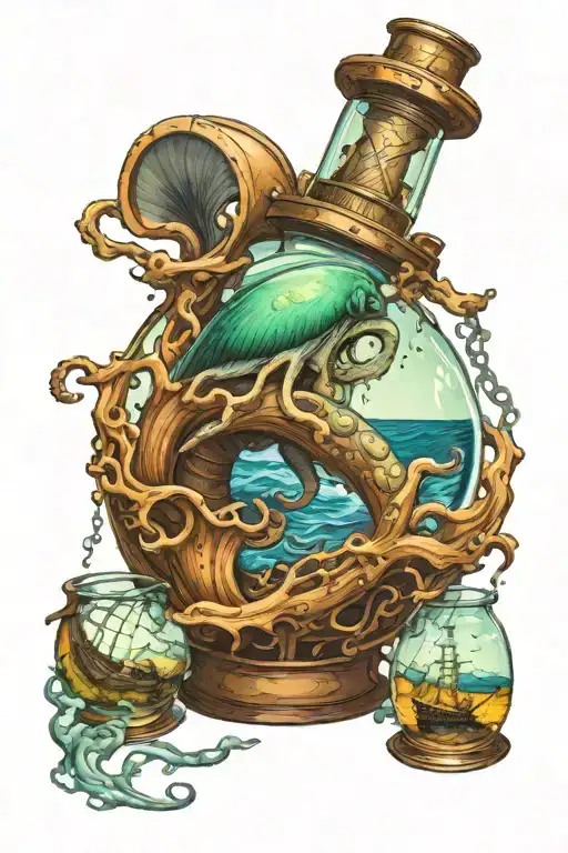 Kraken Attacking A Ship In A Bottle