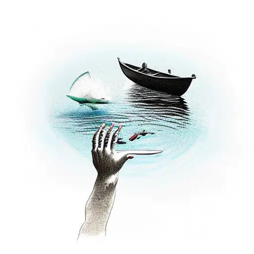 Fisherman In A Boat Washing His Hand In The Ocean For Blood Will Trying To Catch A Merlin