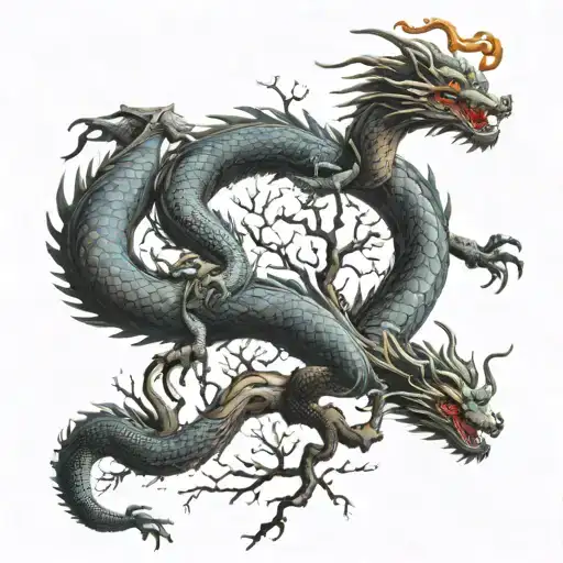 Chinese Tattoo Of Dragon Rapping Around Tree