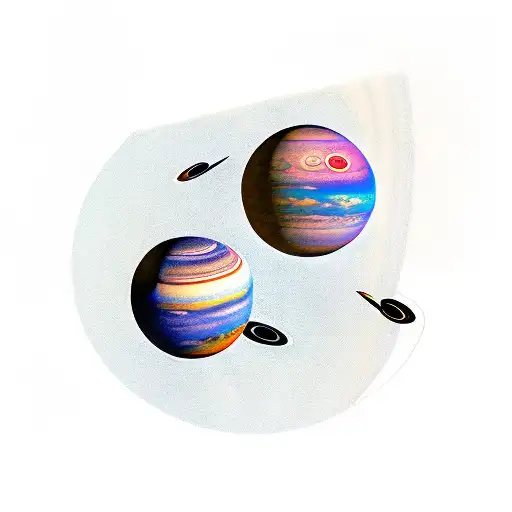 Father And Daughter Sitting On Saturn's Rings