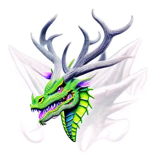 Green Grass Dragon With Antlers