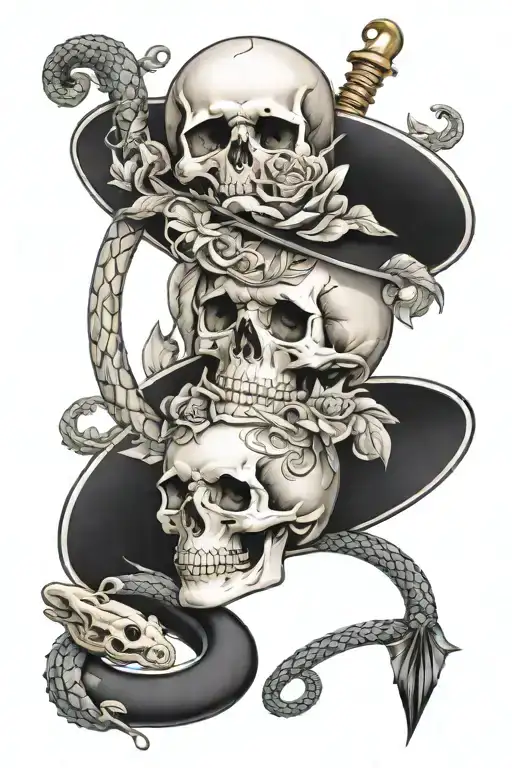 A Feminene Flower With A Skull Which Has A Dagger In The Top And A Snake Twisting Through It