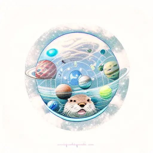 An Otter Floating In Space With Planets And Stars In The Background