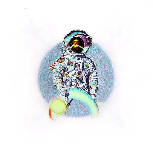 Lone Ranger Astronaut Floating In A Psychedelic Space Background