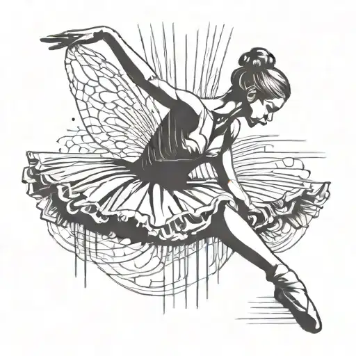 Sitting Ballerina Stencil Opening A Curtain From The Side Of Big Portrait