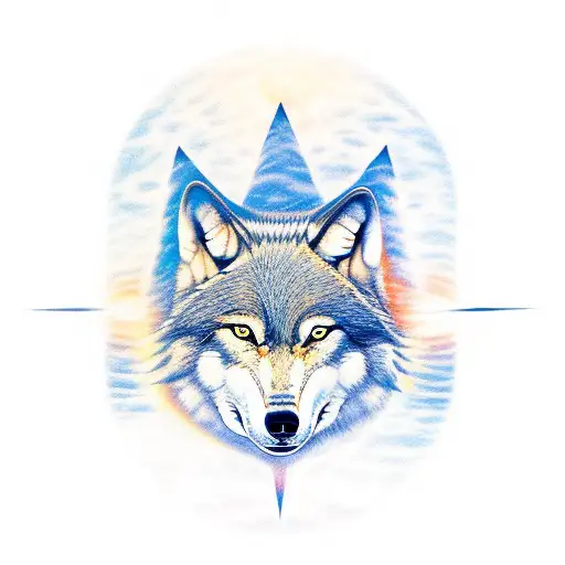 A Wolf Howling At The North Star Compass