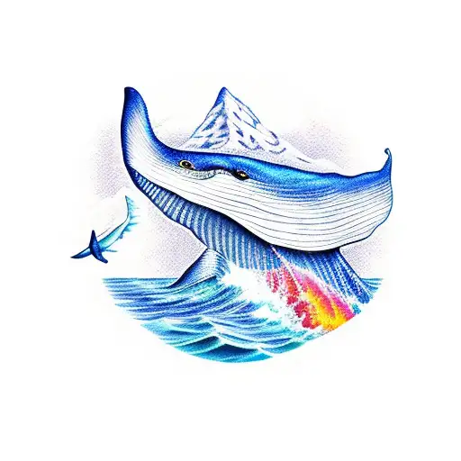 A Majestic Blue Whale Swimming Near Mountain