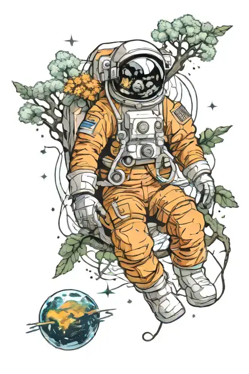 Astronaut With Tree Of Life Tattoo Design Combining