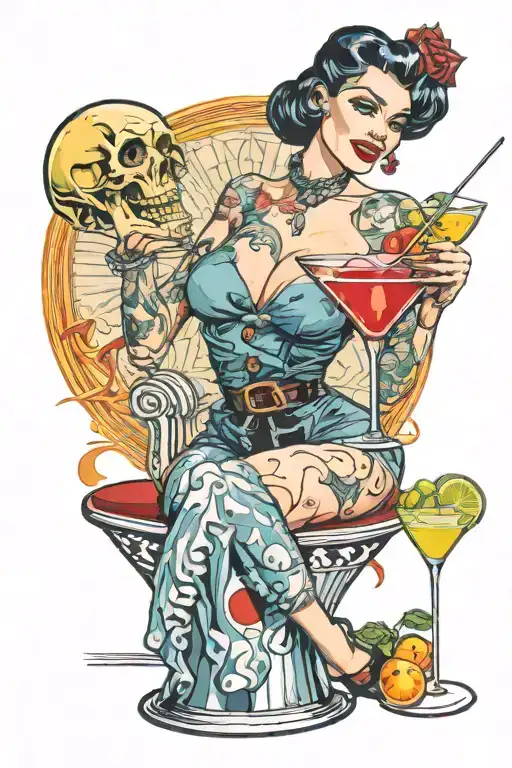 Pinup Girl Drinking Martini With The Reaper