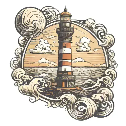 Lighthouse With Reflective Waves And Boar