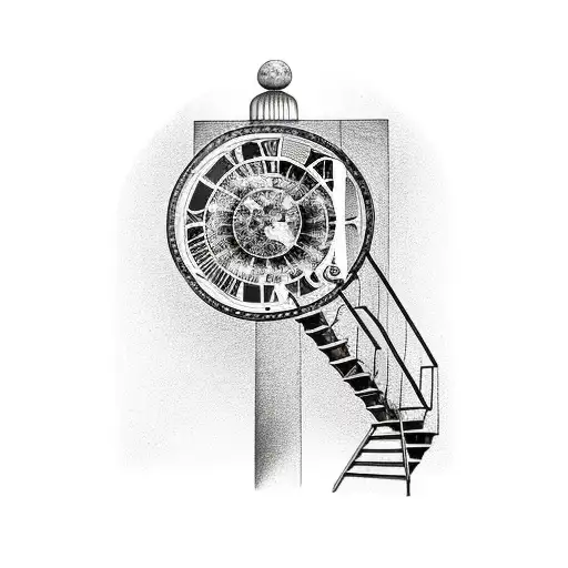 Stairs Going Up To A Roman Clock