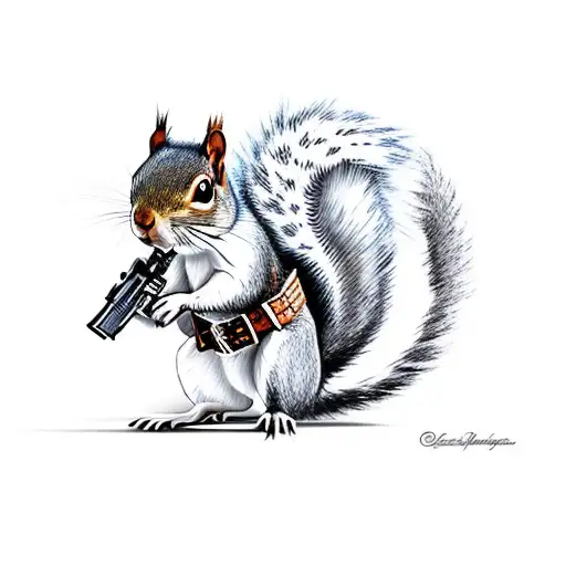 Squirrel Standing Up With Cowboy Hat And Boots Holding A Gun