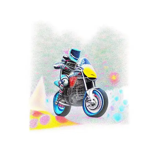 A Motorcycle Racing Through A Forest With Psychedelic Colors