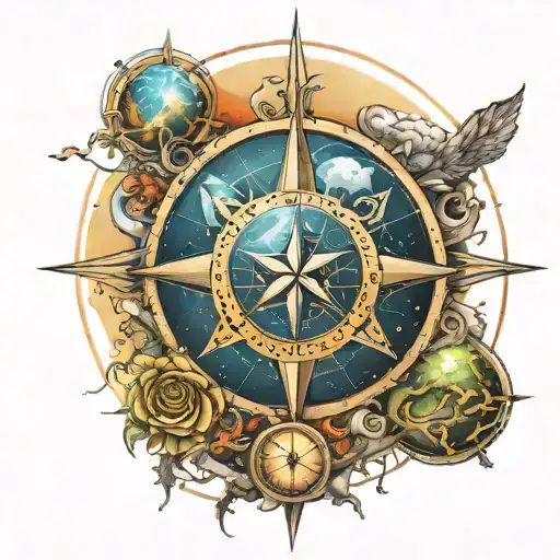 Free Electron With A Compass Rose And Planet Earth In The Center