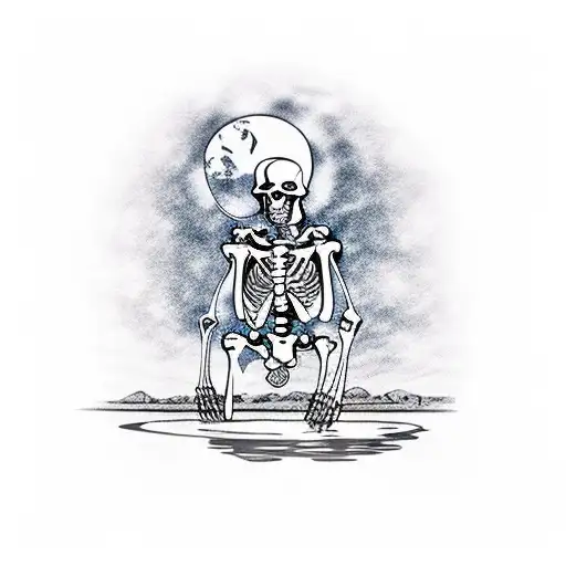 Person On Knees At Pond Looking At Skeleton In Reflecton