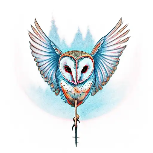 Barn Owl Between A Black Rose And A Red Rose