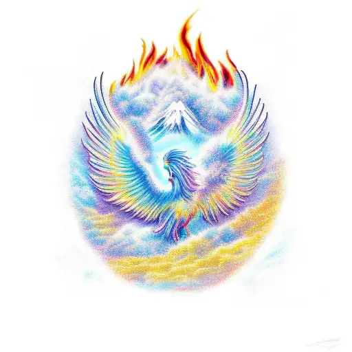 A Majestic Phoenix Rising From The Flames With Snow-capped Mountains In The Background