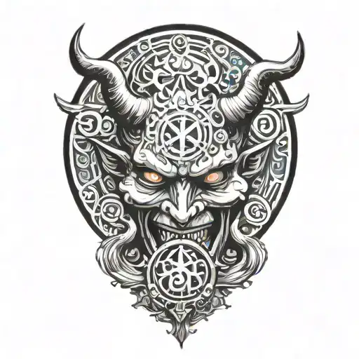 Devil Holding Om Symbol Surrounded