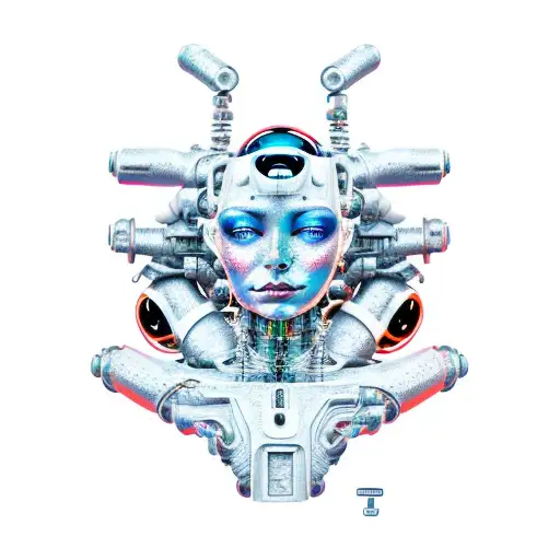 Cyborg Gemini Sisters Faces Conjoined Holding Hands